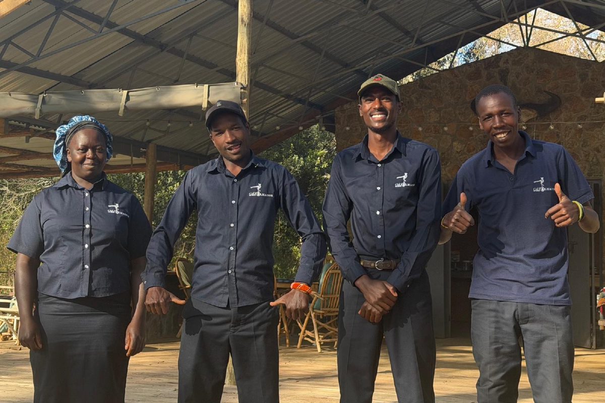 Richard, Mwangi, Nick and Regina standing together at Ol Maisor Camp.